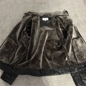 Calvin Klein Brown Faux-Shearling Lined Leather Jacket